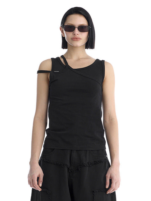 Wconcept_Treemingbird Double Strap Jersey Sleeveless Top [ Black ]