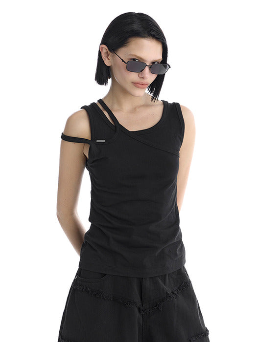 Wconcept_Treemingbird Double Strap Jersey Sleeveless Top [ Black ]