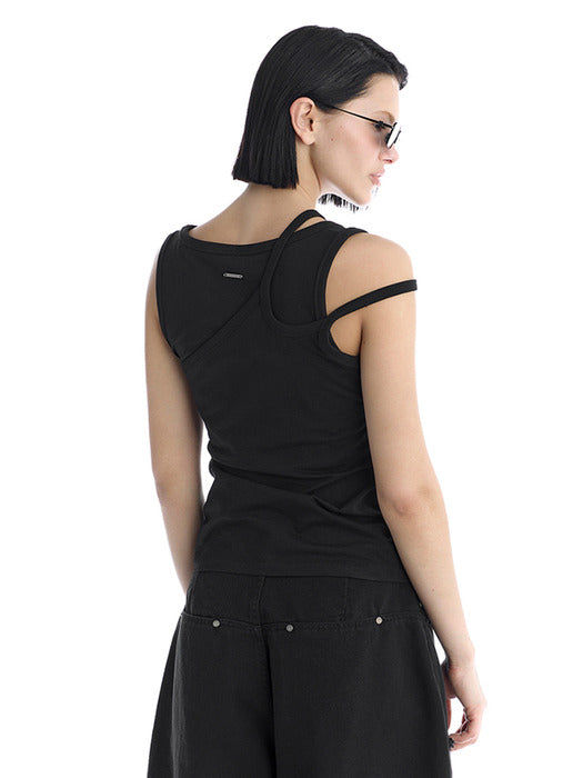 Wconcept_Treemingbird Double Strap Jersey Sleeveless Top [ Black ]
