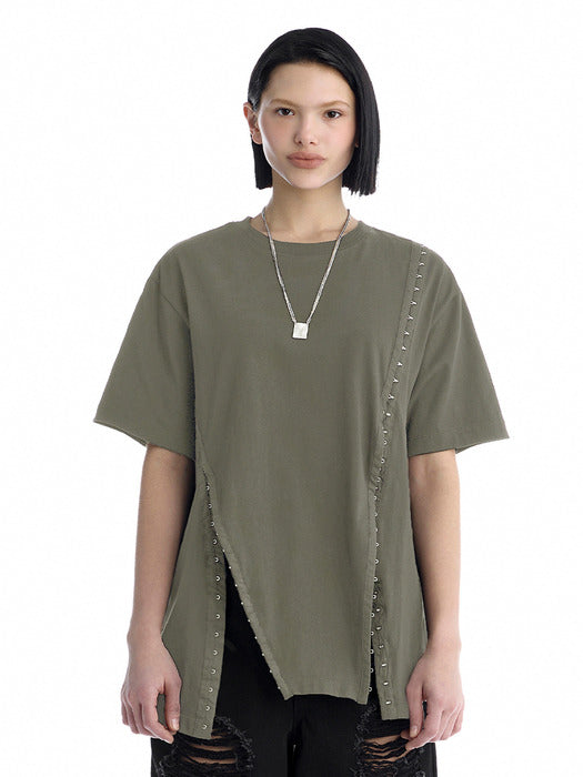 Wconcept_Treemingbird Hook and Eye Boxy T-Shirts [ Khaki ]