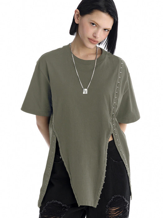 Wconcept_Treemingbird Hook and Eye Boxy T-Shirts [ Khaki ]
