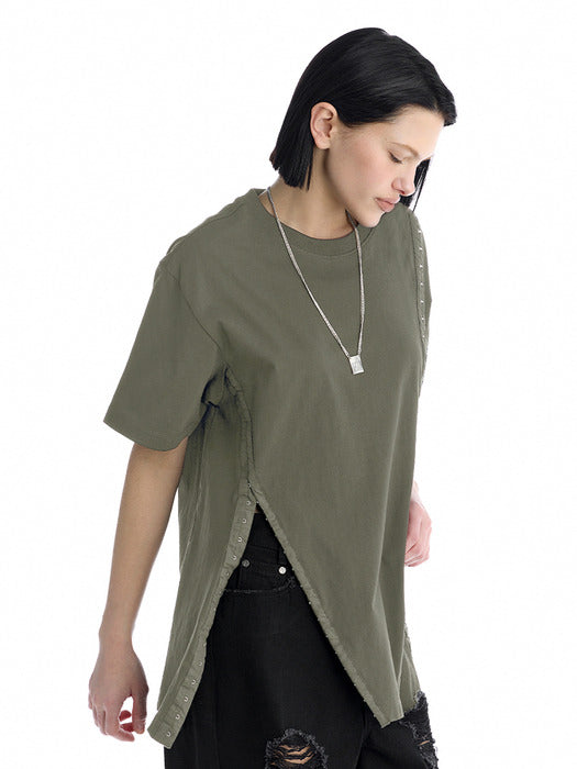 Wconcept_Treemingbird Hook and Eye Boxy T-Shirts [ Khaki ]