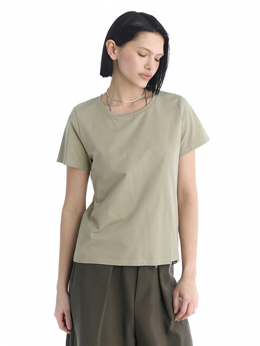 Wconcept_Treemingbird Essential Silky Cotton T-Shirts [ Light Khaki ]