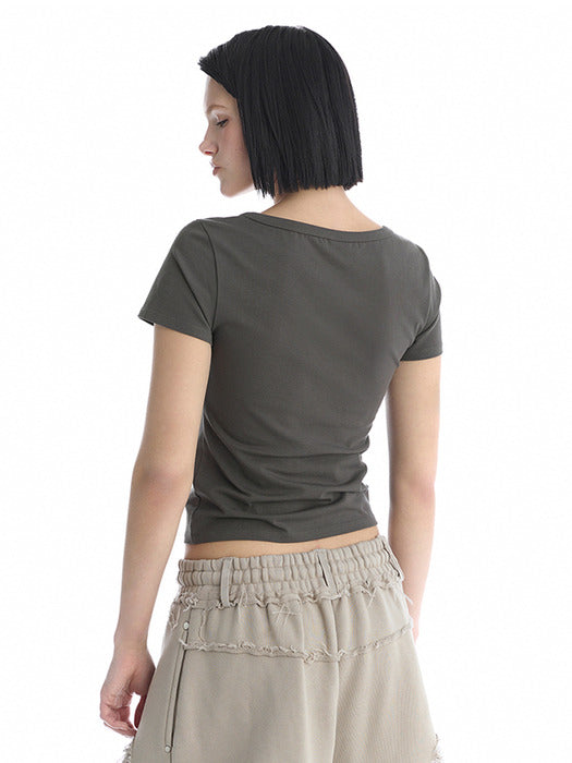Wconcept_Treemingbird Metallic Hot-Fix Logo Slim T-Shirt [ Charcoal ]