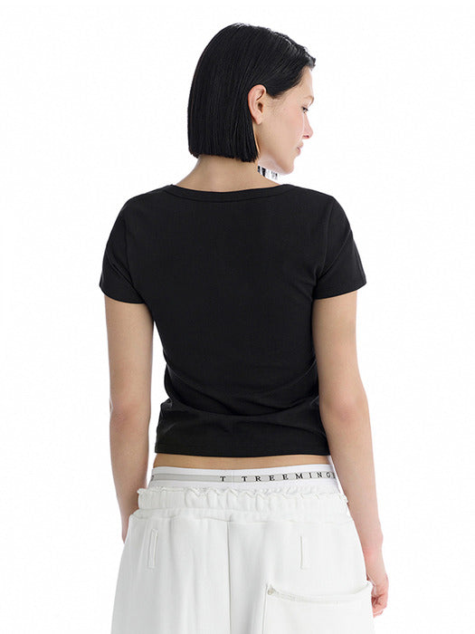 Wconcept_Treemingbird Metallic Hot-Fix Logo Slim T-Shirt [ Black ]