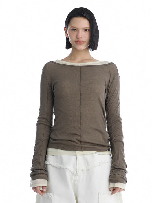 Wconcept_Treemingbird Essential Pintuck Long-Sleeve T-Shirts [ Brown ]