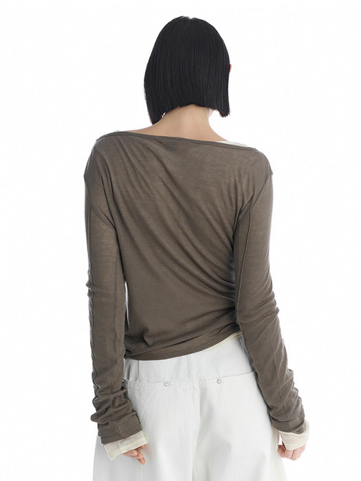 Wconcept_Treemingbird Essential Pintuck Long-Sleeve T-Shirts [ Brown ]