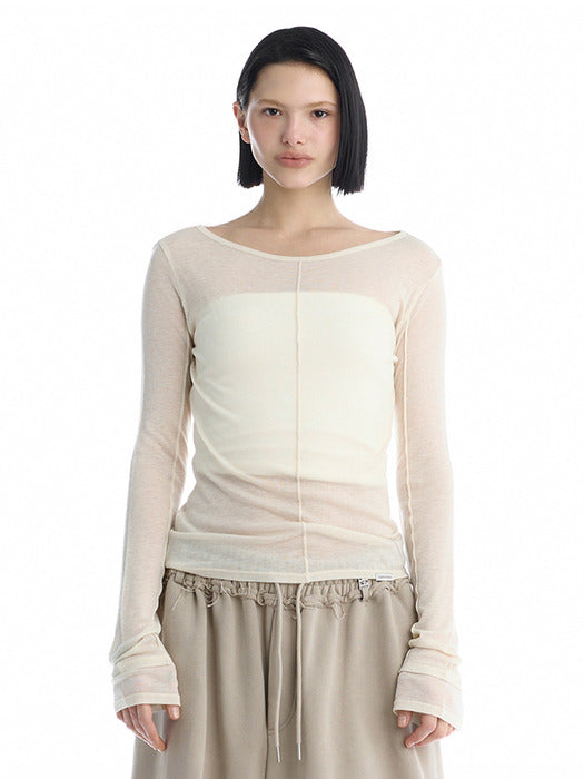 Wconcept_Treemingbird Essential Pintuck Long-Sleeve T-Shirts [ Beige ]