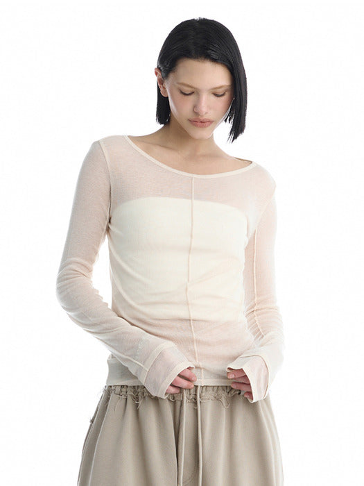 Wconcept_Treemingbird Essential Pintuck Long-Sleeve T-Shirts [ Beige ]
