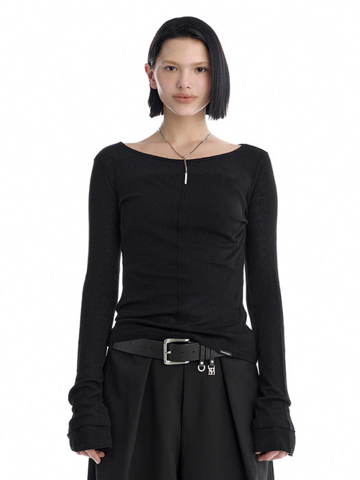 Wconcept_Treemingbird Essential Pintuck Long-Sleeve T-Shirts [ Black ]