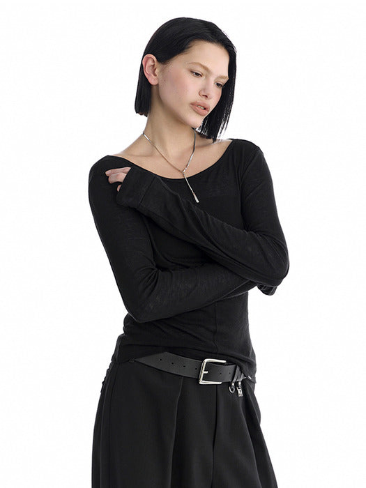 Wconcept_Treemingbird Essential Pintuck Long-Sleeve T-Shirts [ Black ]