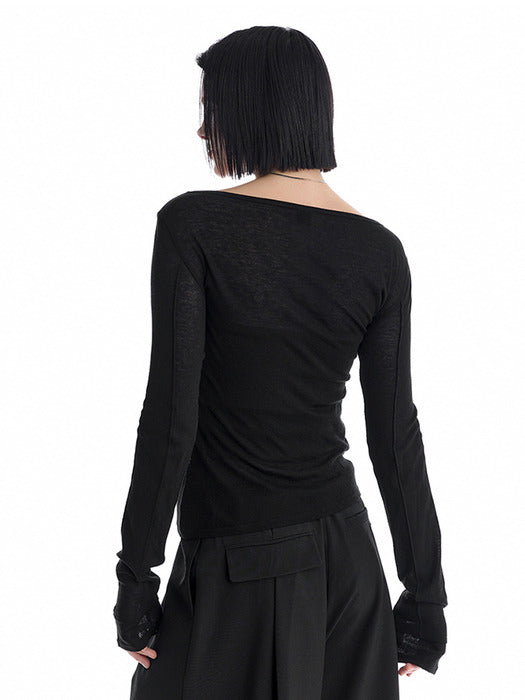 Wconcept_Treemingbird Essential Pintuck Long-Sleeve T-Shirts [ Black ]