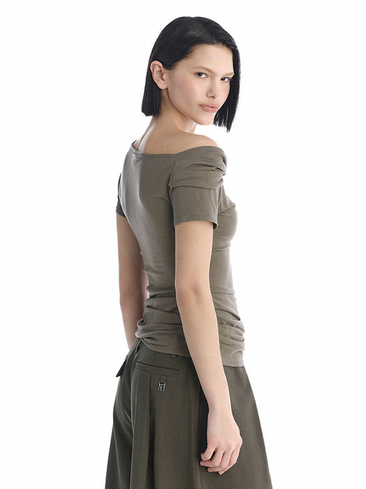 Wconcept_Treemingbird Twisted Overlay Off-Shoulder Top [ Brown ]
