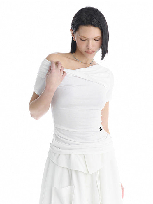 Wconcept_Treemingbird Twisted Overlay Off-Shoulder Top [ White ]