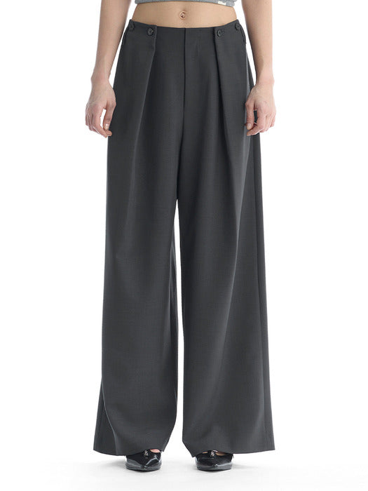 Wconcept_Treemingbird Minimal Button-Detail Set-Up Wide Pants [ Charcoal ]