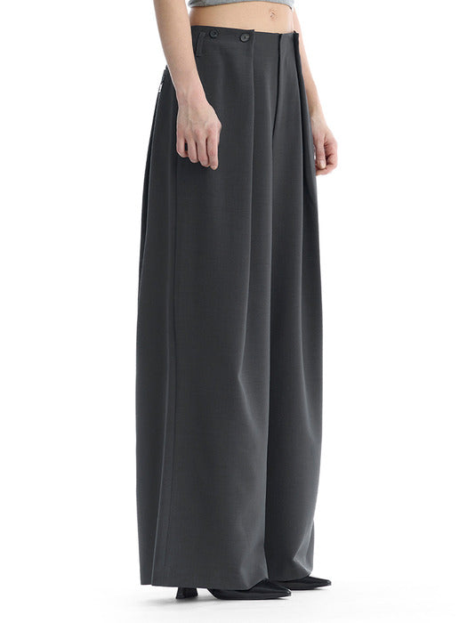 Wconcept_Treemingbird Minimal Button-Detail Set-Up Wide Pants [ Charcoal ]