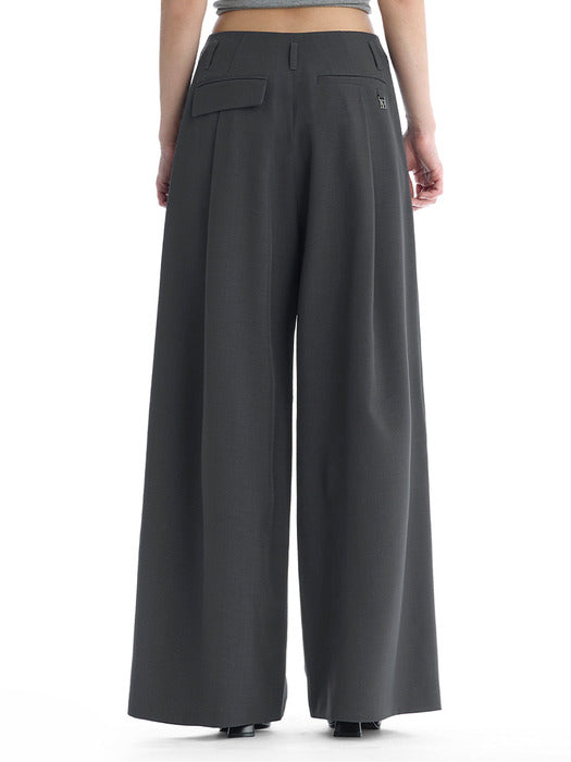 Wconcept_Treemingbird Minimal Button-Detail Set-Up Wide Pants [ Charcoal ]