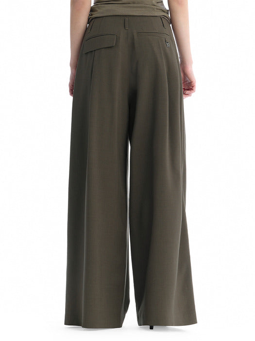 Wconcept_Treemingbird Minimal Button-Detail Set-Up Wide Pants [ Khaki ]