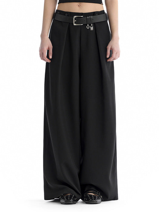 Wconcept_Treemingbird Minimal Button-Detail Set-Up Wide Pants [ Black ]