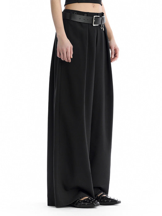 Wconcept_Treemingbird Minimal Button-Detail Set-Up Wide Pants [ Black ]