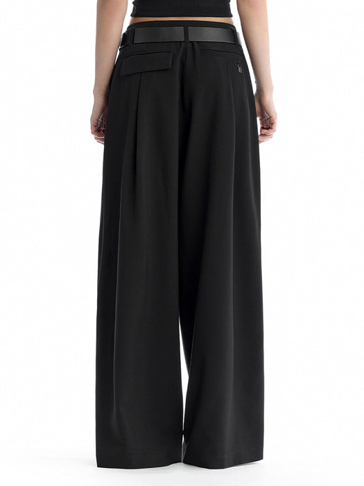 Wconcept_Treemingbird Minimal Button-Detail Set-Up Wide Pants [ Black ]