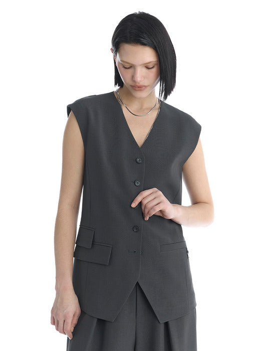 Wconcept_Treemingbird Minimal Button-Detail Set-Up Vest [ Charcoal ]