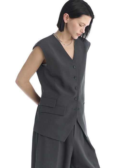 Wconcept_Treemingbird Minimal Button-Detail Set-Up Vest [ Charcoal ]