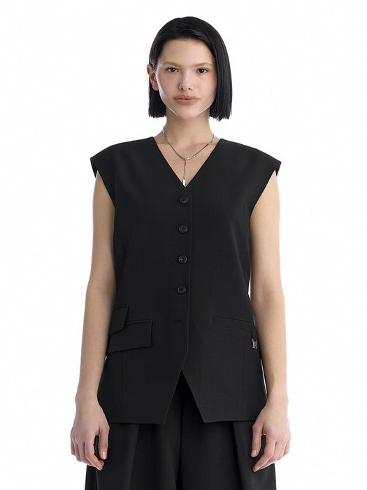 Wconcept_Treemingbird Minimal Button-Detail Set-Up Vest [ Black ]