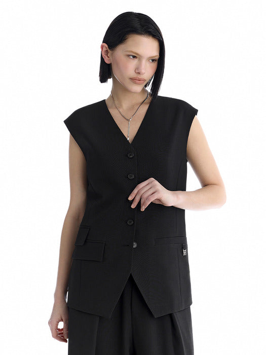 Wconcept_Treemingbird Minimal Button-Detail Set-Up Vest [ Black ]