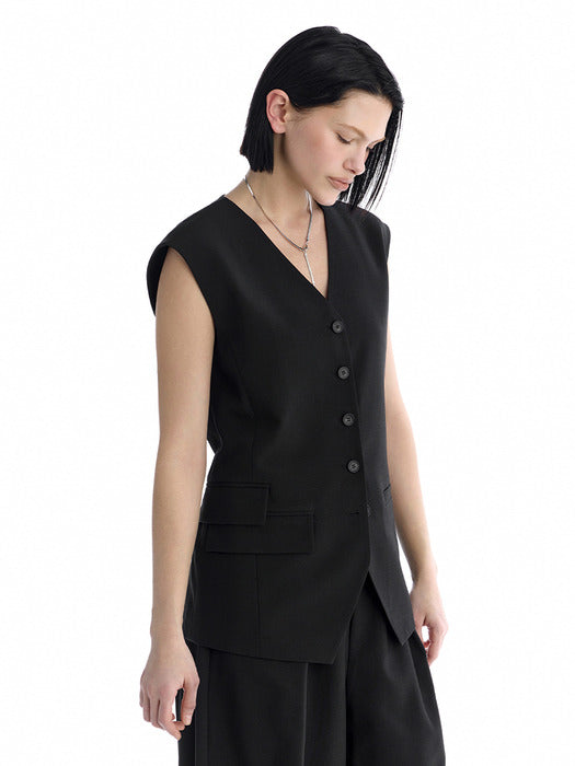 Wconcept_Treemingbird Minimal Button-Detail Set-Up Vest [ Black ]
