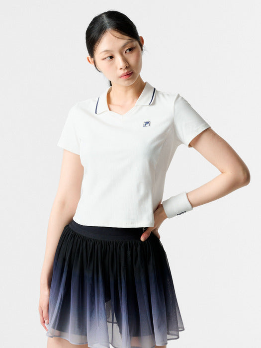 [fila] Women's Ribbed Crop Collar Short-Sleeve T-Shirt_FS262TS11F001_191