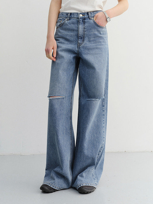 Dunst Damaged Wide Jeans Classic Blue