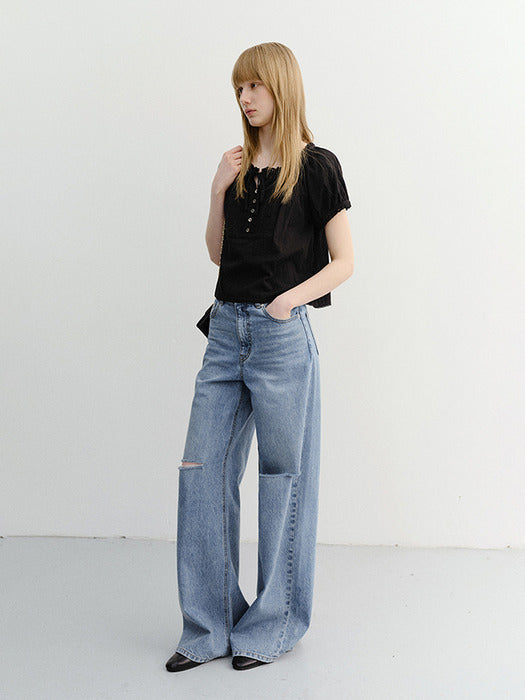 Dunst Damaged Wide Jeans Classic Blue