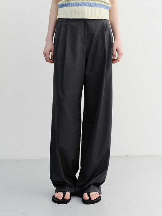 Dunst Summer Double Pleated Chino Slacks Charcoal Grey