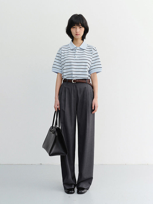 Dunst Summer Double Pleated Chino Slacks Charcoal Grey