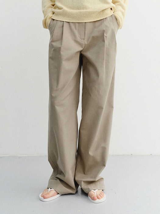 Dunst Summer Double Pleated Chino Slacks Khaki