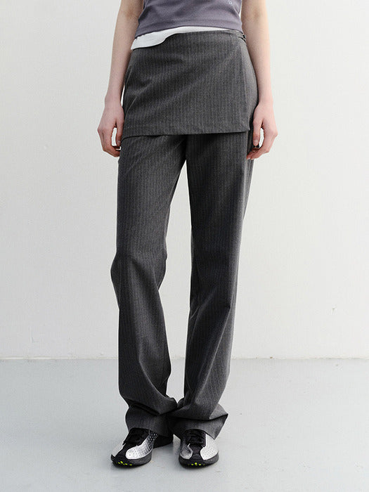 Dunst Skirt Layered Slim Pants Charcoal Grey Stripe