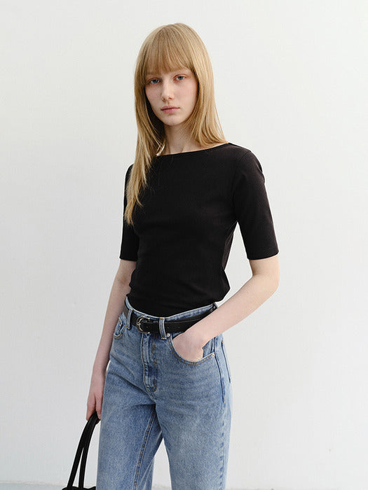 Dunst Essential Boat Neck T-Shirt Black