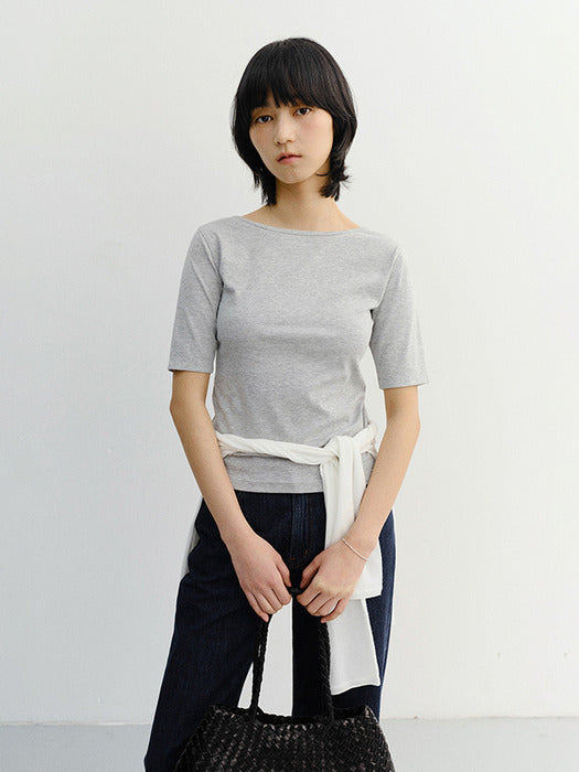 Dunst Essential Boat Neck T-Shirt Melange Grey
