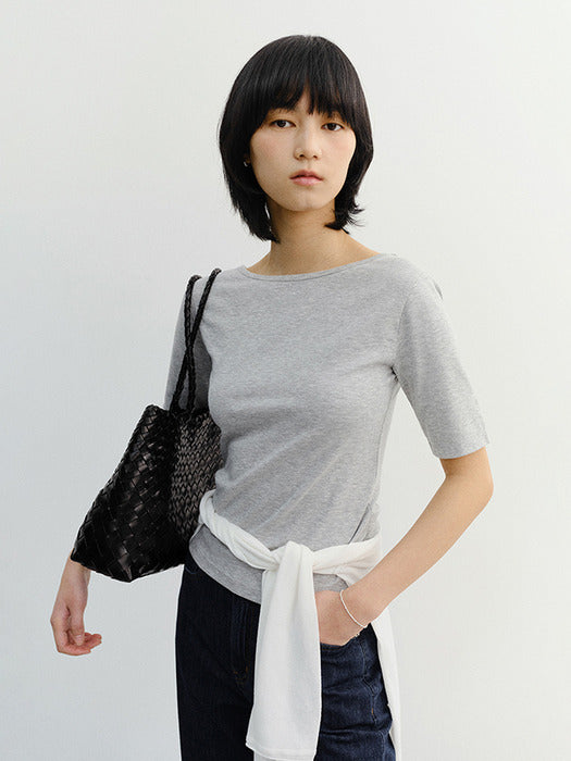 Dunst Essential Boat Neck T-Shirt Melange Grey