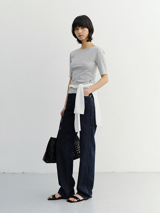 Dunst Essential Boat Neck T-Shirt Melange Grey