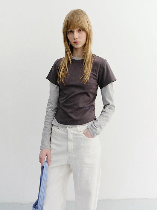 Dunst Curved Hem Slim Top Washed Charcoal Grey