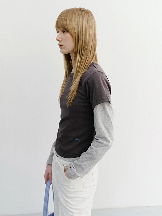 Dunst Curved Hem Slim Top Washed Charcoal Grey