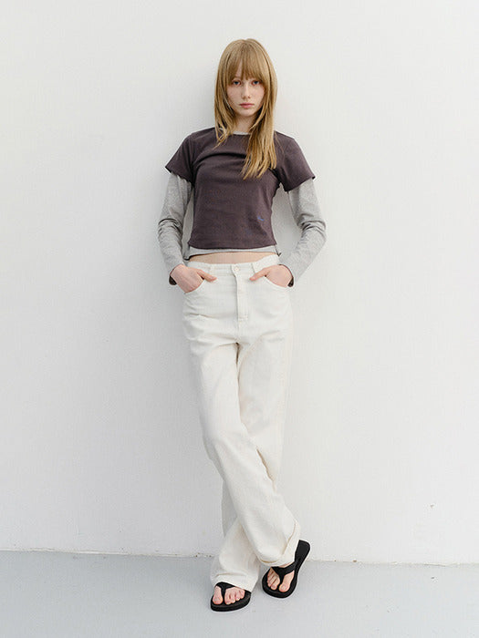Dunst Curved Hem Slim Top Washed Charcoal Grey