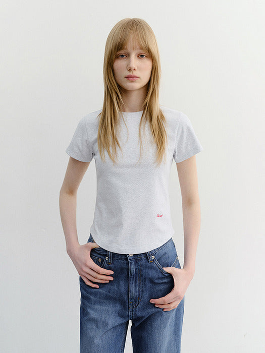 Dunst Curved Hem Slim Top Light Melange Grey