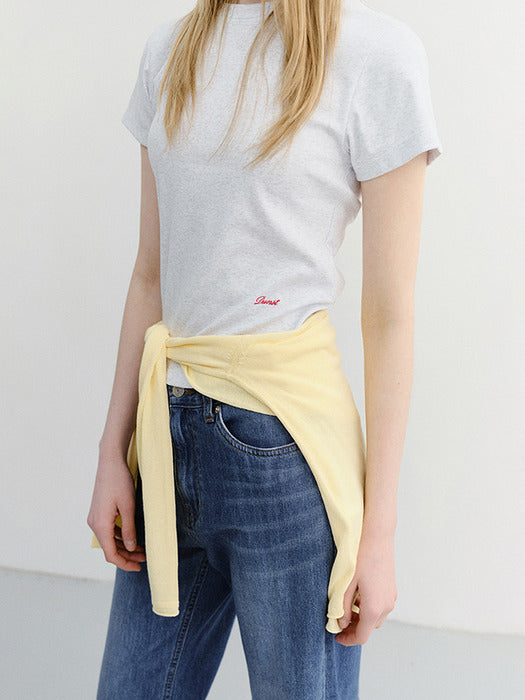 Dunst Curved Hem Slim Top Light Melange Grey