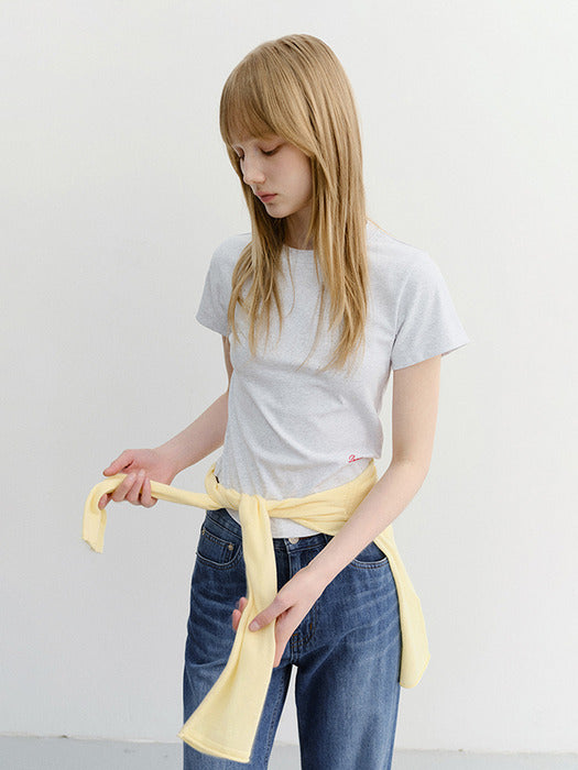 Dunst Curved Hem Slim Top Light Melange Grey