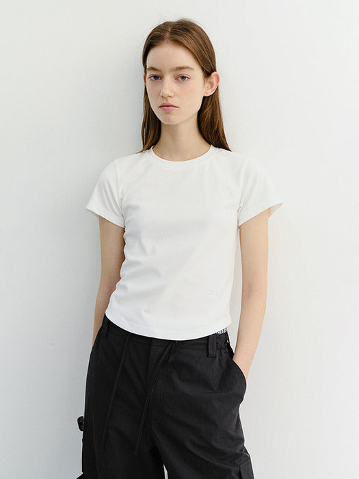 Dunst Curved Hem Slim Top White