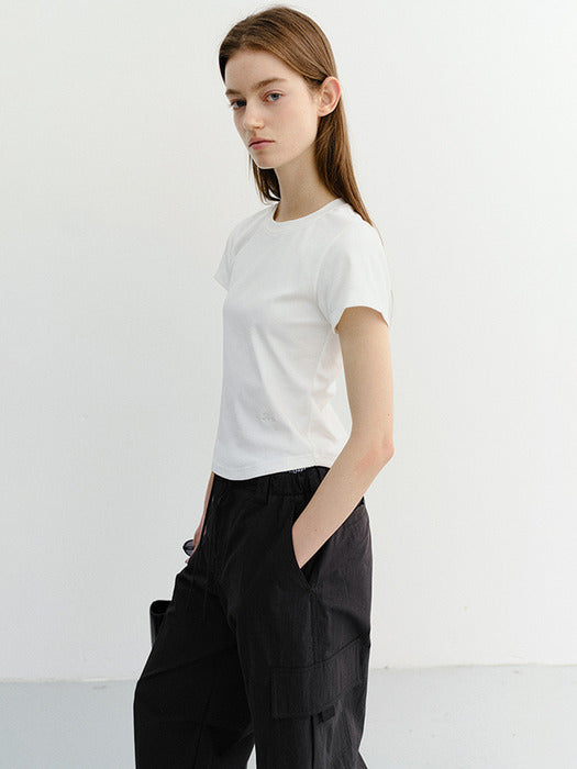 Dunst Curved Hem Slim Top White