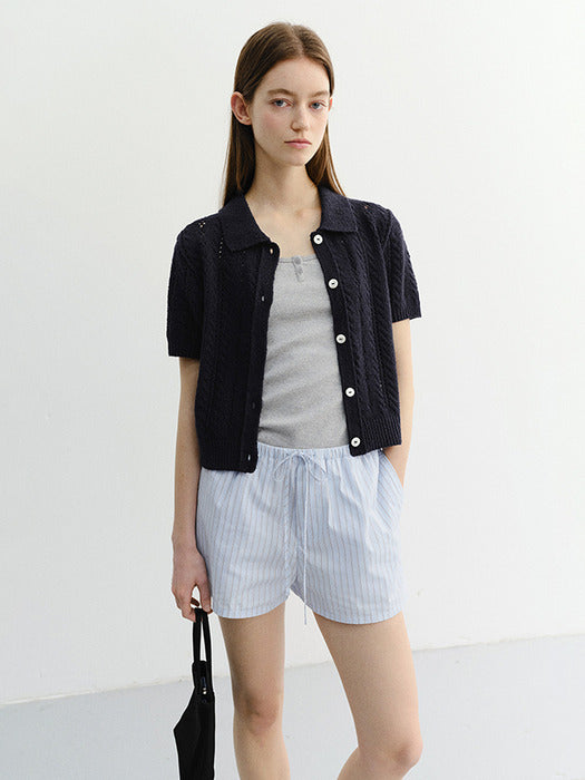 Dunst Collared Half Sleeve Cardigan Navy
